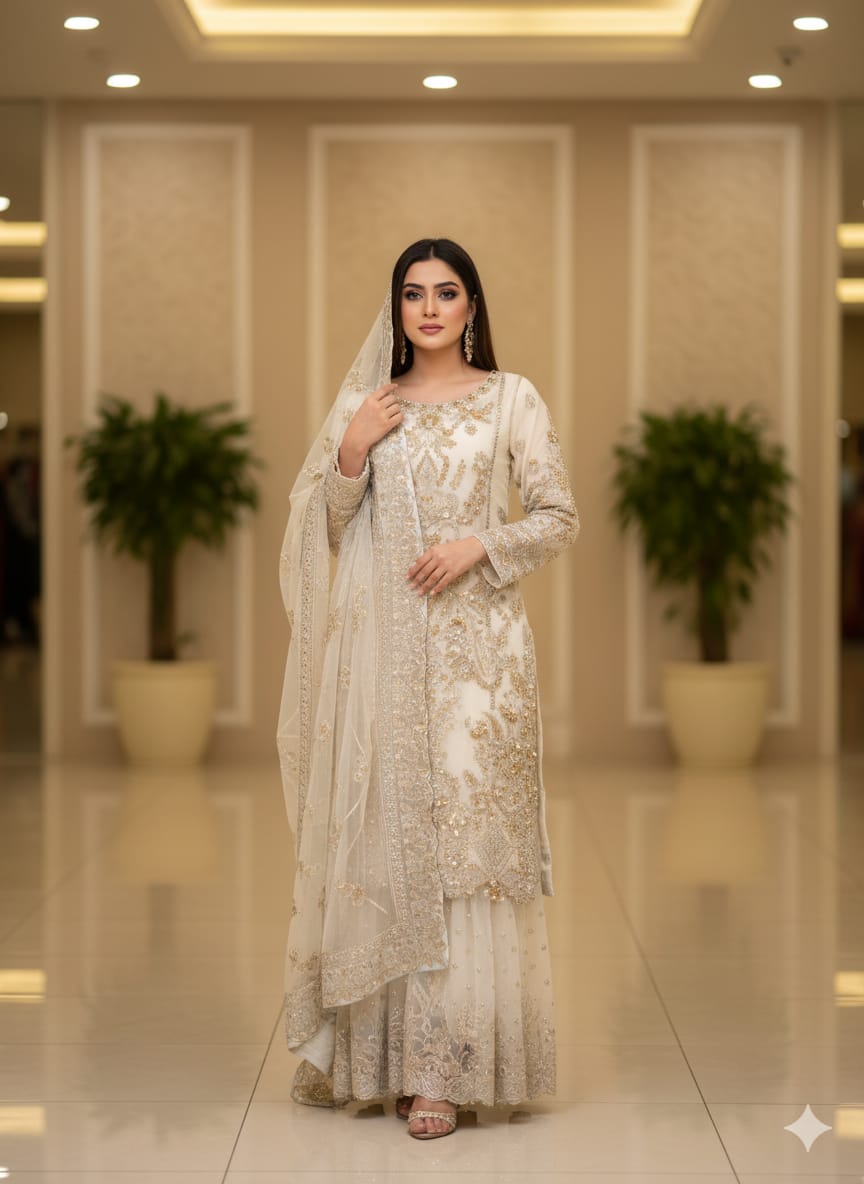 S-1538  | Embroidered Kameez With Sharara By Simra..